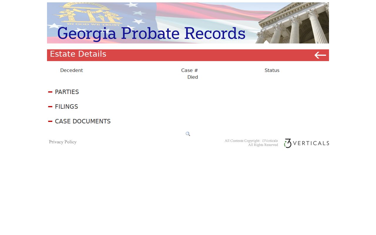 Georgia Probate Records estate detail field layout without person-level information