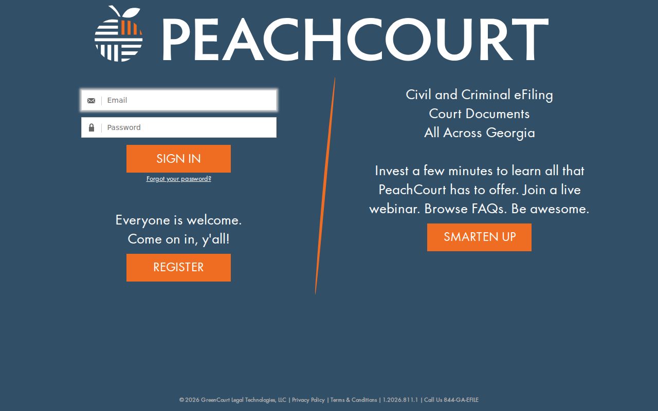 PeachCourt email and password gateway for Pickens County civil docket access