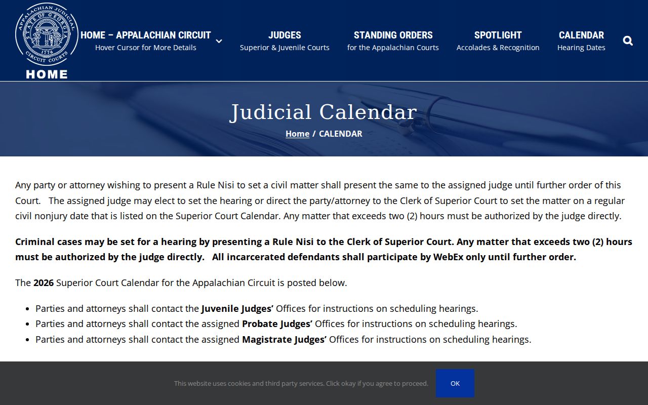 Pickens County court docket calendar instructions