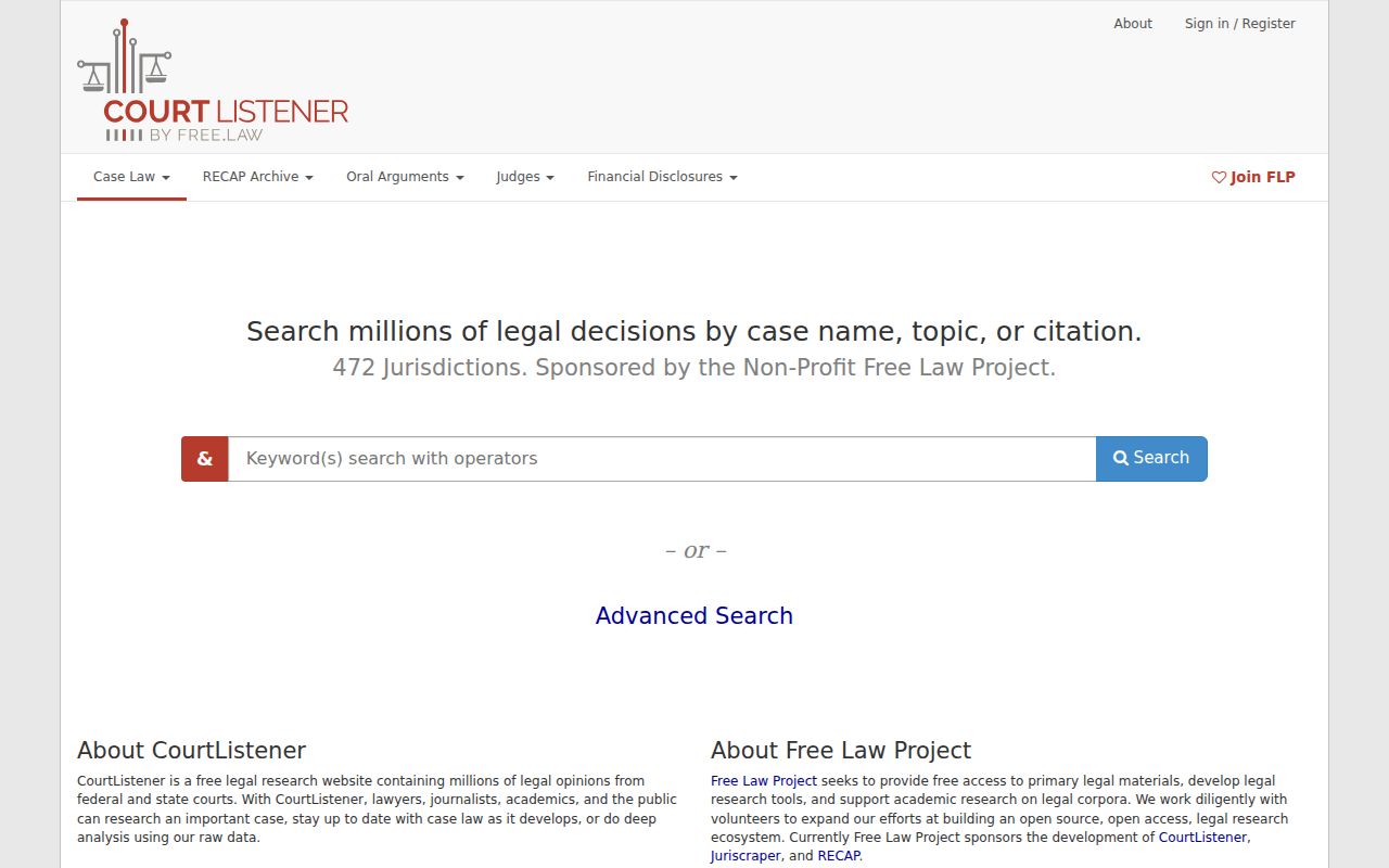 CourtListener free federal docket and document search interface