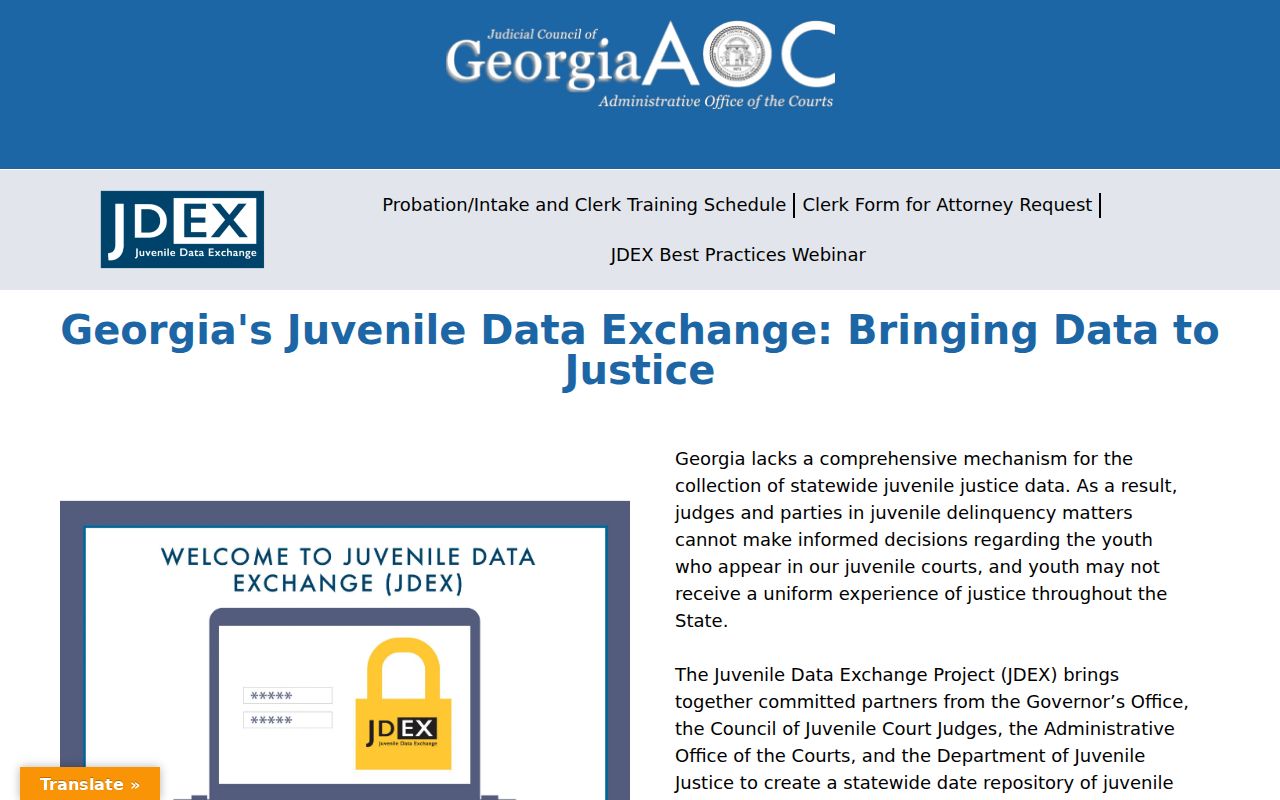 Georgia JDEX restricted juvenile access page used in Pickens County criminal docket research